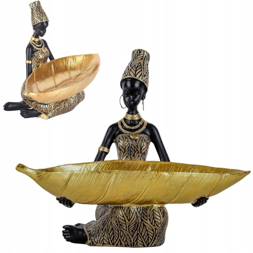 Figurka Z Pryskyřice. Africká Žena S Podnosem. Soška Pro Kancelářský Salon