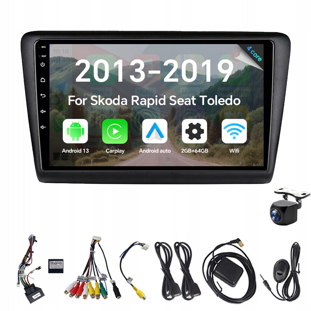2DIN Android 13 Autorádio pro Škoda Rapid Seat Toledo 2013-2019 s CarPlay a Gps