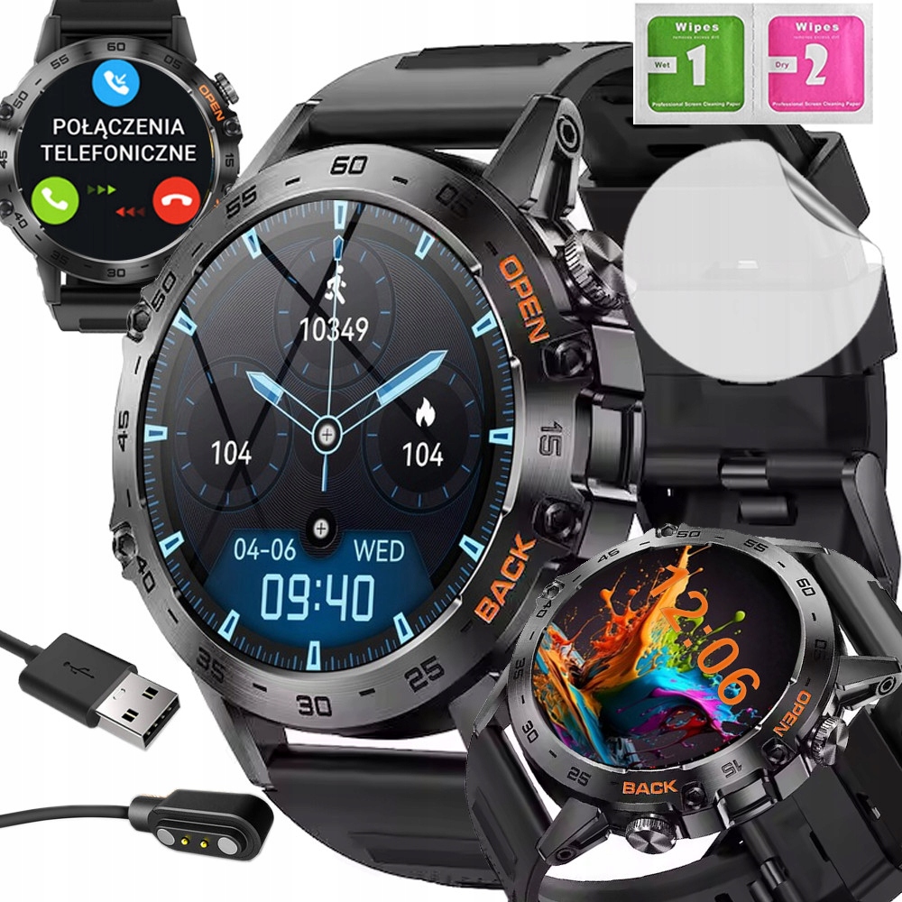ZEGAREK SMARTWATCH MĘSKI Z CIŚNIENIOMIERZEM ROZMOWY MENU PL BATERIA 400 mAh