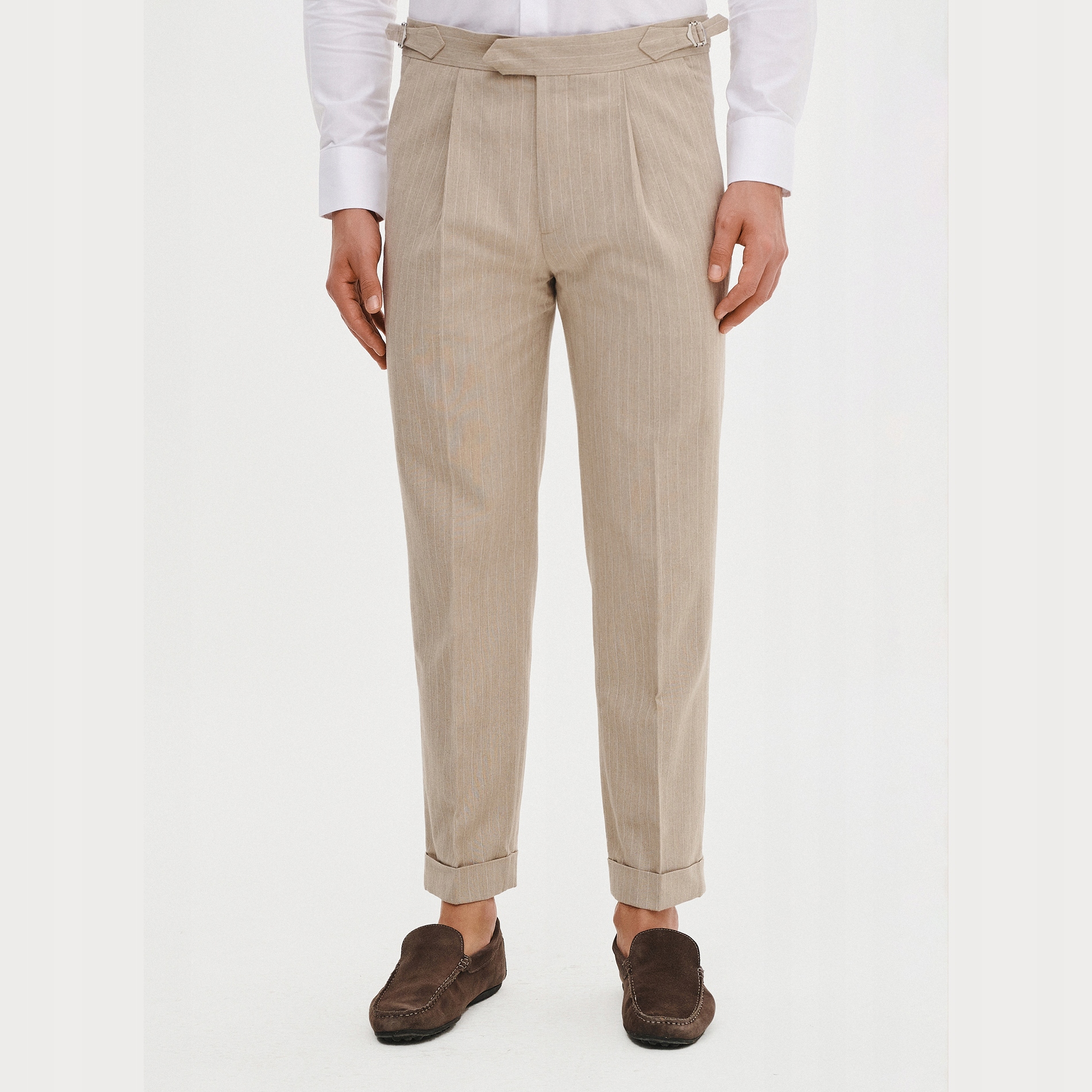 Elegantní béžové pánské pruhované kalhoty Regular Fit Pako Lorente vel