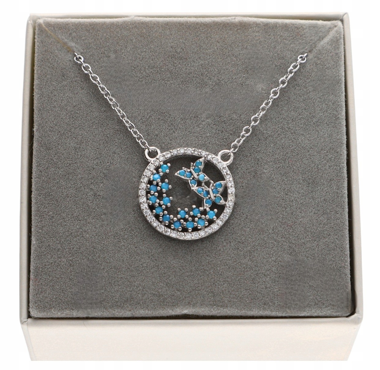 Stříbrný náhrdelník s přírodním tyrkysem motýli Stříbro 925 45 cm