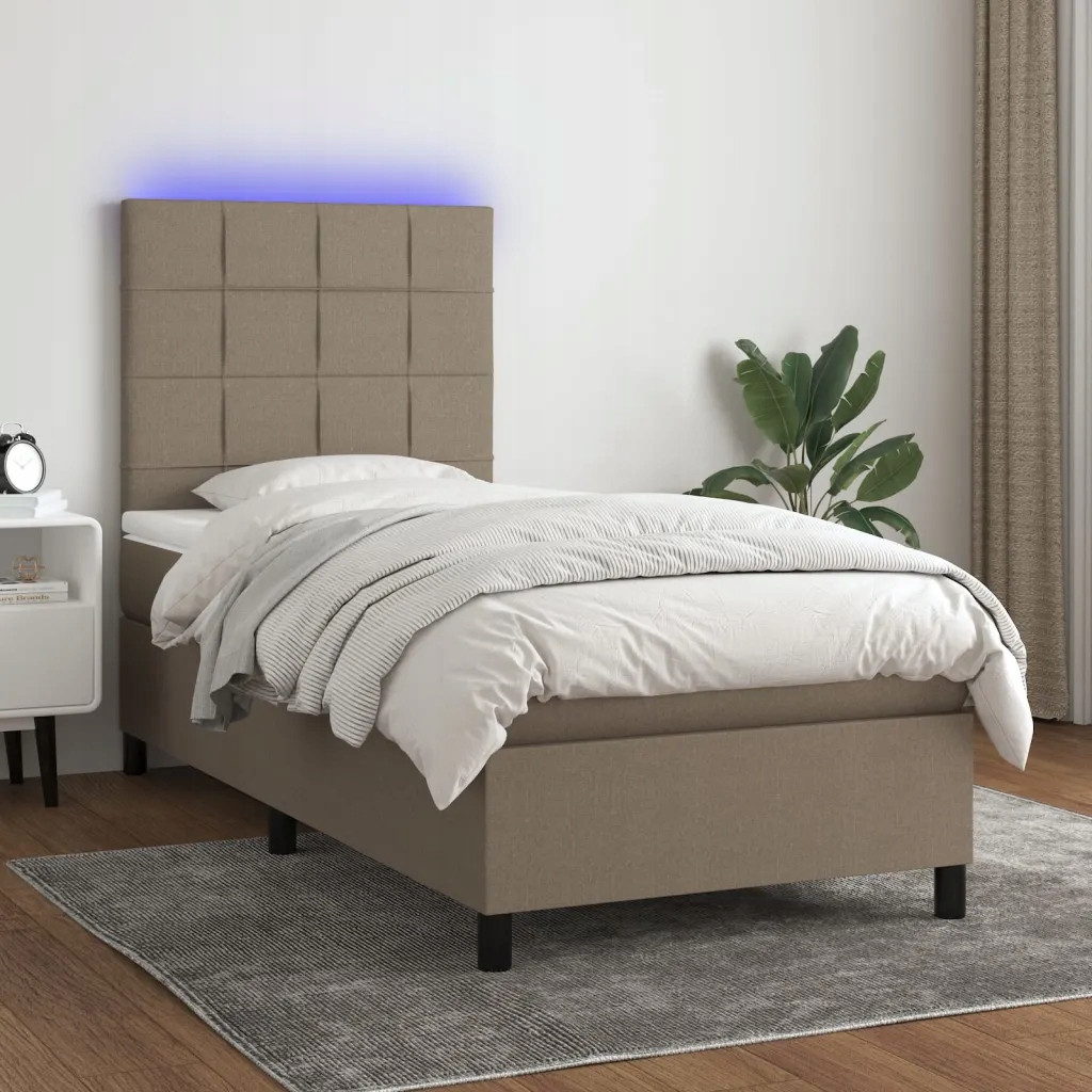 Box spring postel s matrací a Led taupe 90x200 cm textil Hnědošedá 3134849