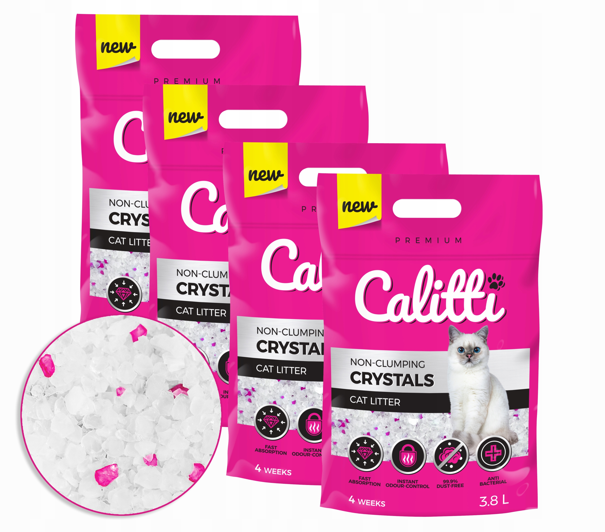 Levně Silikonové stelivo pro kočky Calitti Crystals 4x3,8 l