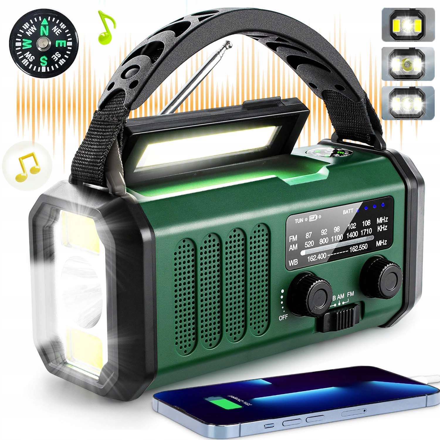 Turistické Rádio S Dynamem Na Kliku, Fm Tuner, Svítilna, Solární Nabíjení, 10000MAH, 3 Režimy