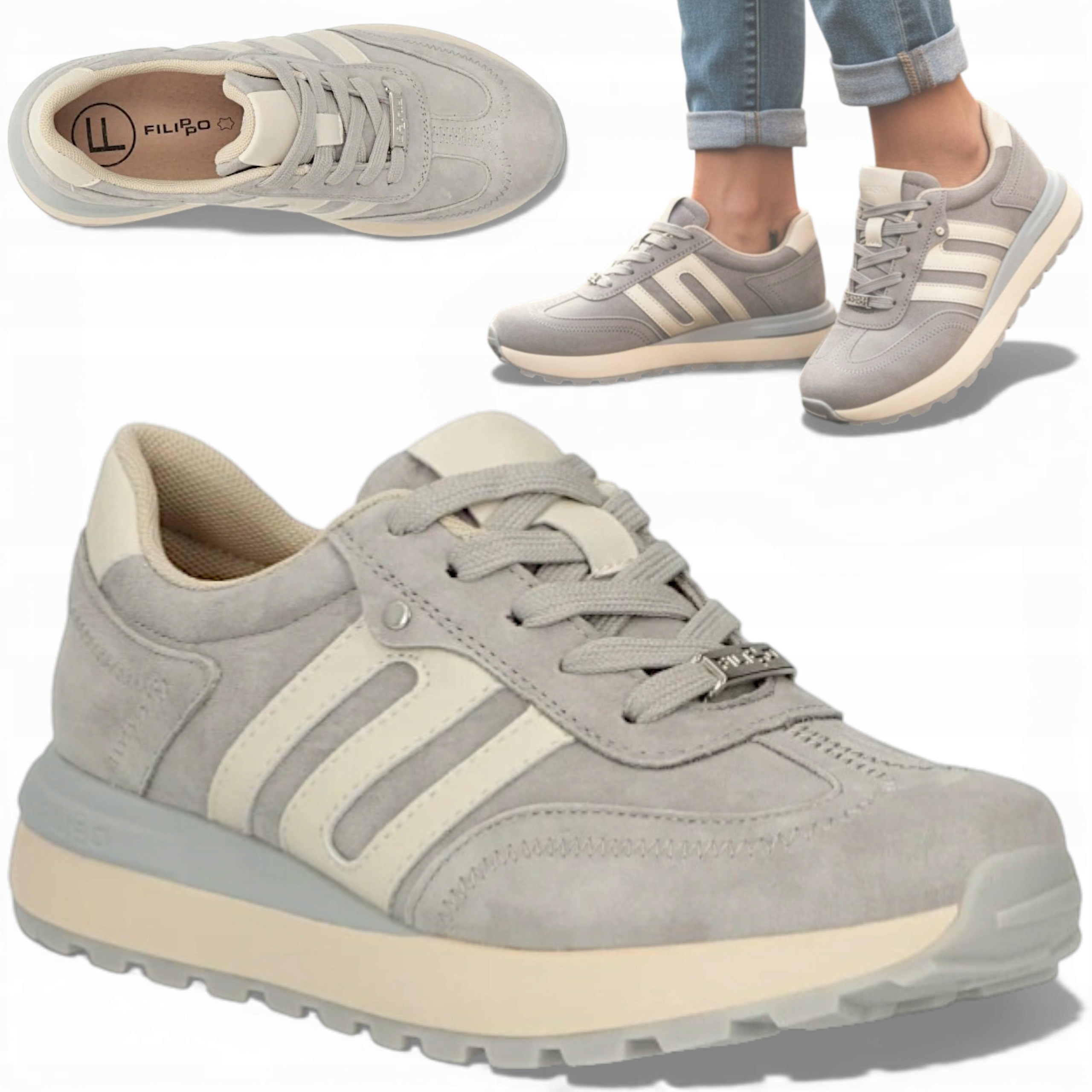 40 Filippo Obuwie Sportowe Skóra Naturalna Sznurowane Gruba Podeszwa Wiosna