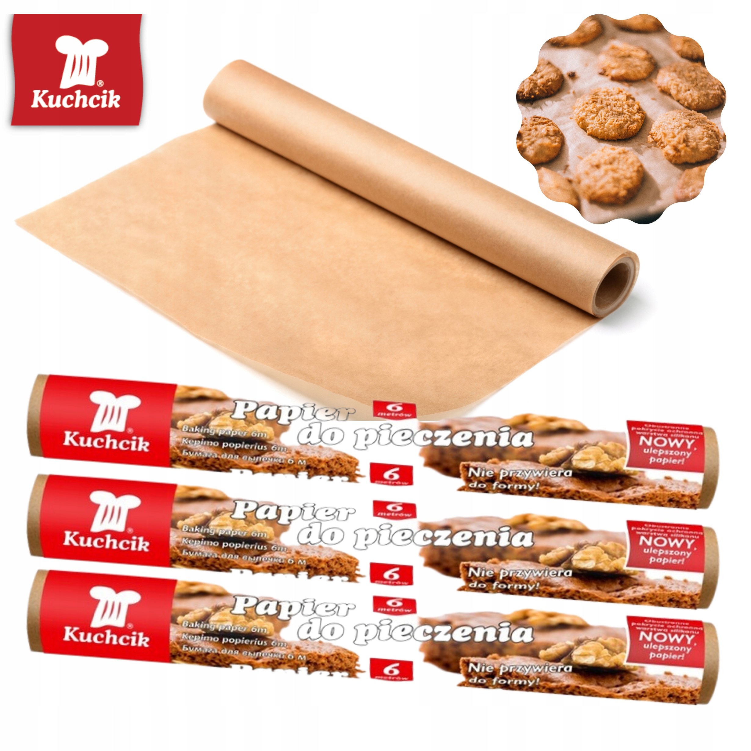 PAPIER do pieczenia SILIKONOWY brązowy 6m Kuchcik 3 sztuki