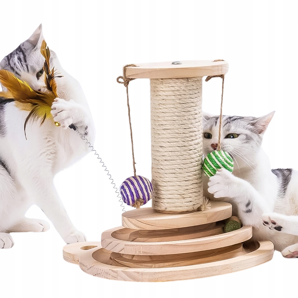Levně Multifunkční Sada Hračka A Škrabadlo Pro Kočky Sisal A Peříčka 30X24X30 CM