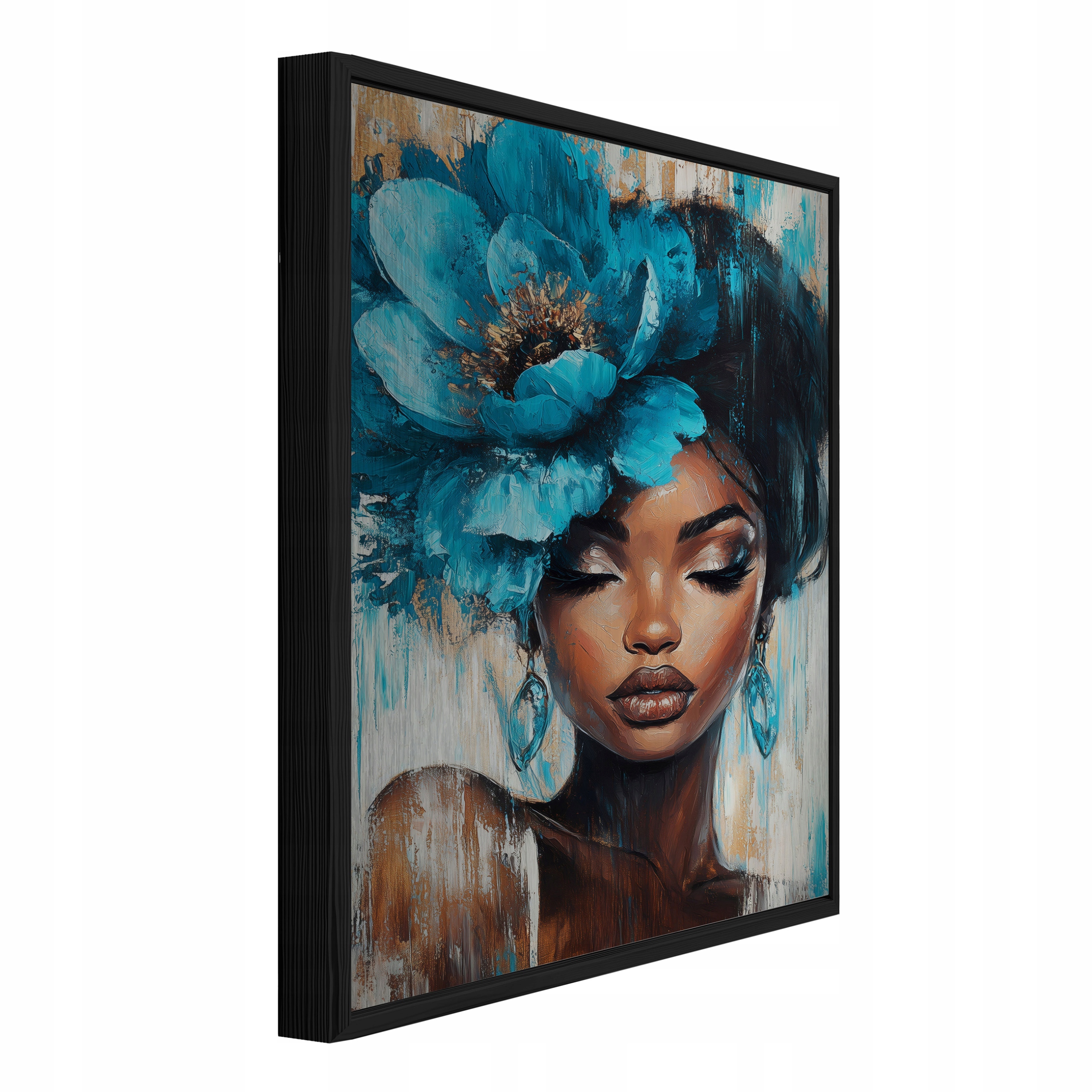 Kovový Obraz V Černém Rámu Modrá Žena Do Koupelny Kuchyně 120x80