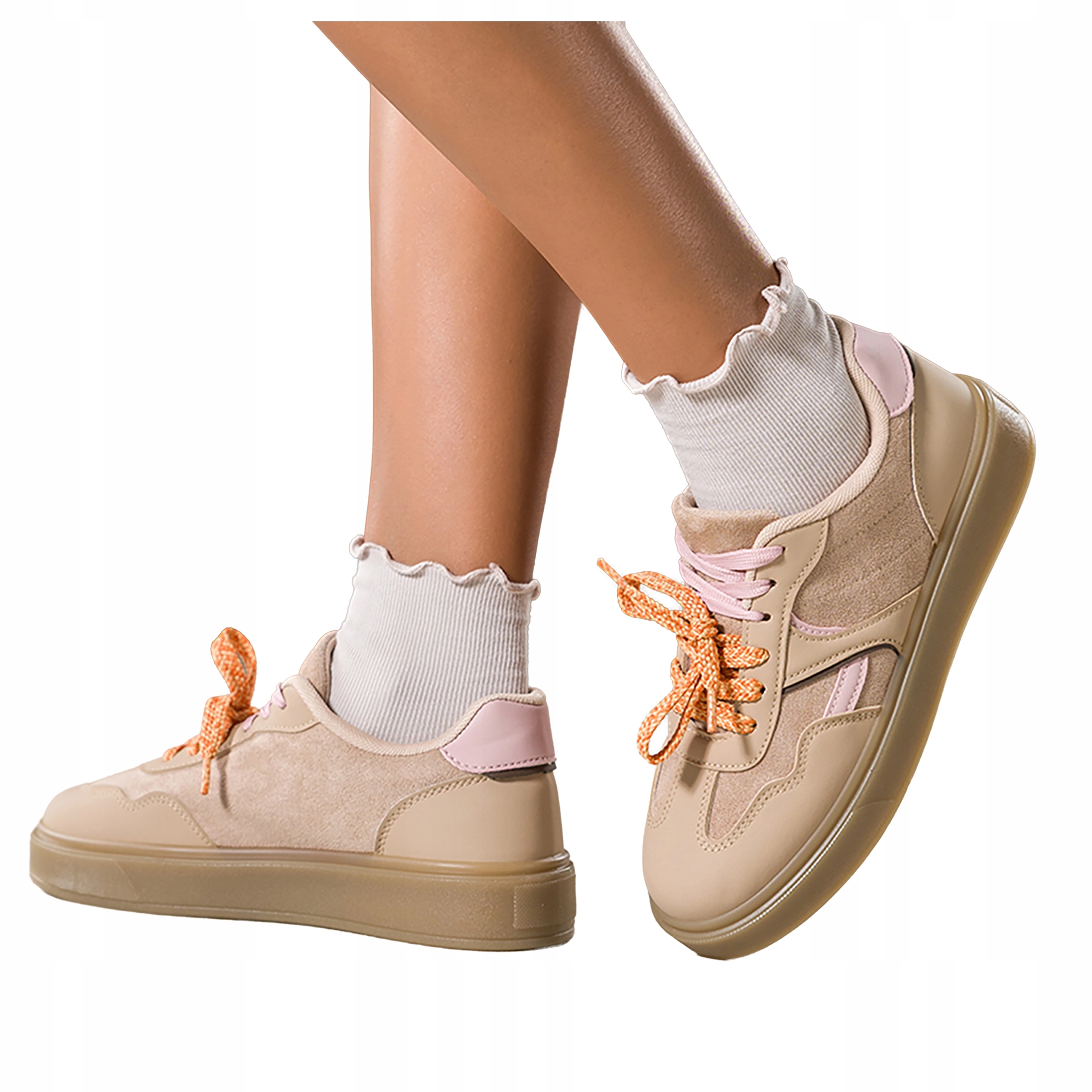 Béžové Tenisky Dámské Pohodlné Šněrovací Sportovní na platformě, velikost 40