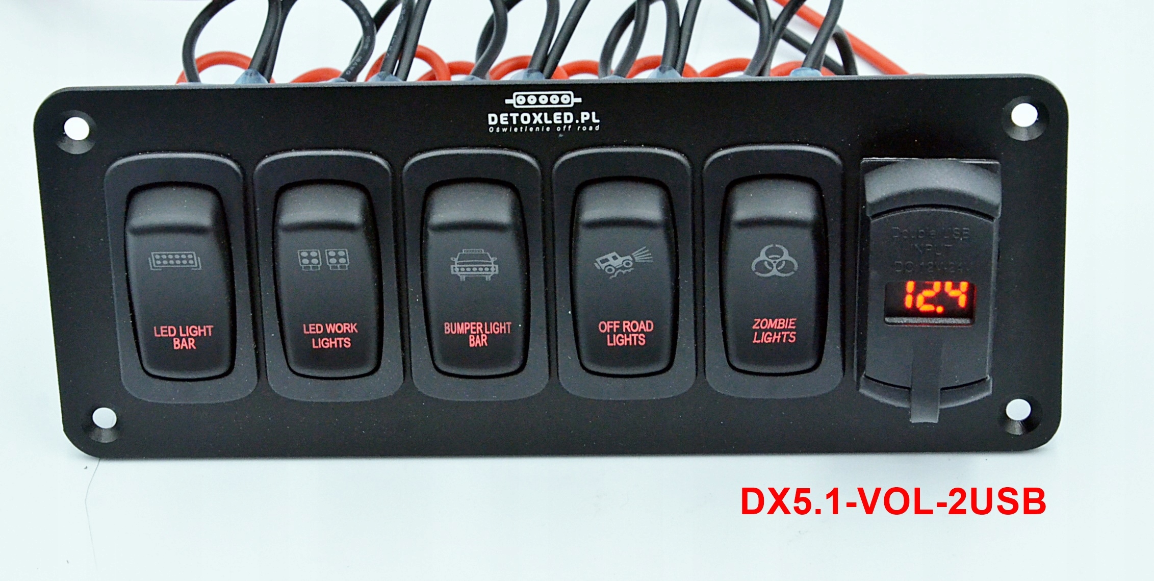Panel przelacznikow 12V 5 szt szybka ladowarka USB Part number DX5 1 VOL 2USB