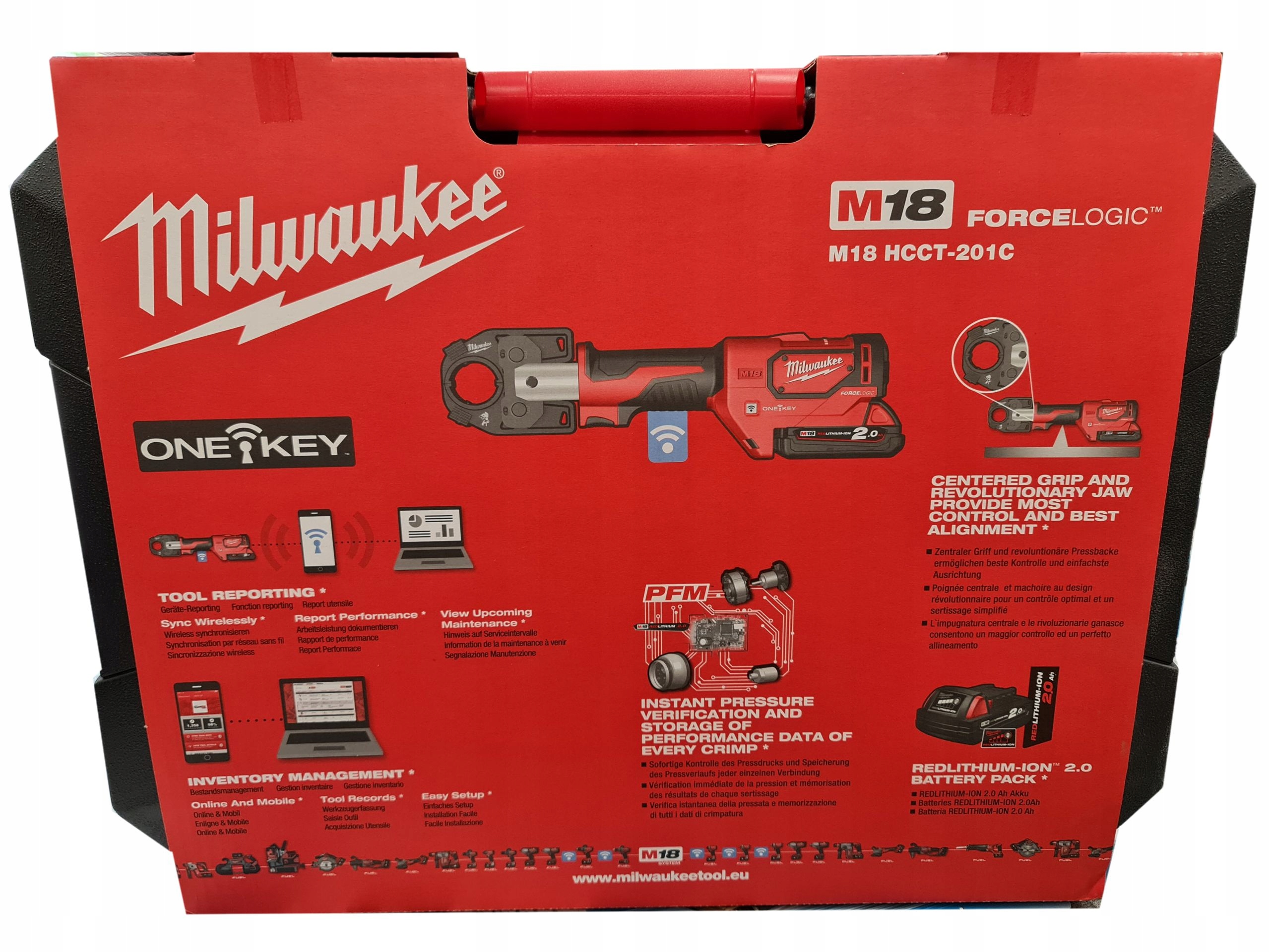 PRASKA AKUMULATOROWA DO KABLI MILWAUKEE HCCT-201C + MATRYCE CU 50-300 Kolor czerwony