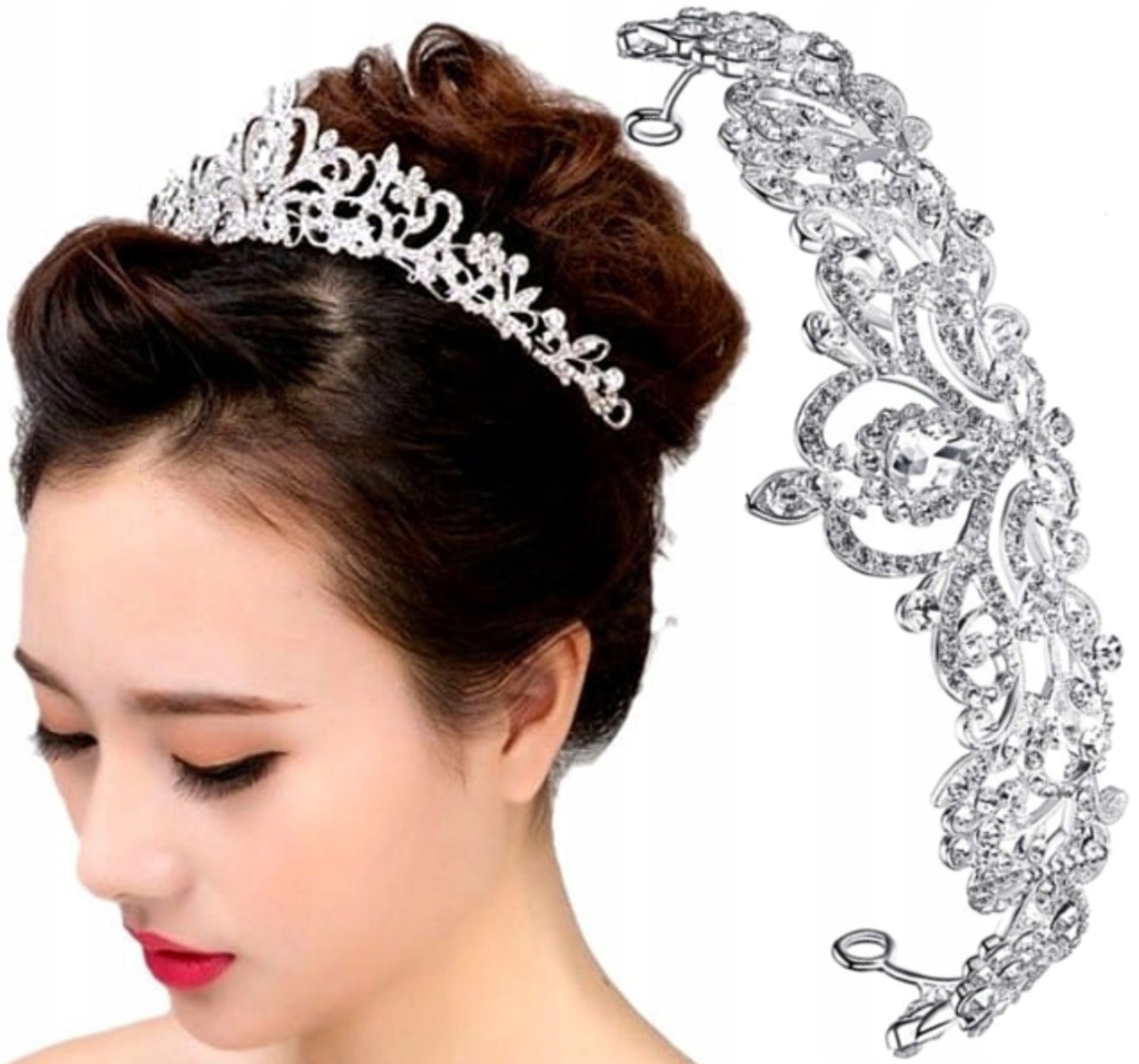 

Opaska diadem włosów cyrkonie Ślub Srebrna Korona