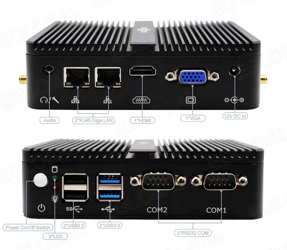 Przemysłowy mini PC Intel WiFi HDMI VGA 2xRJ45