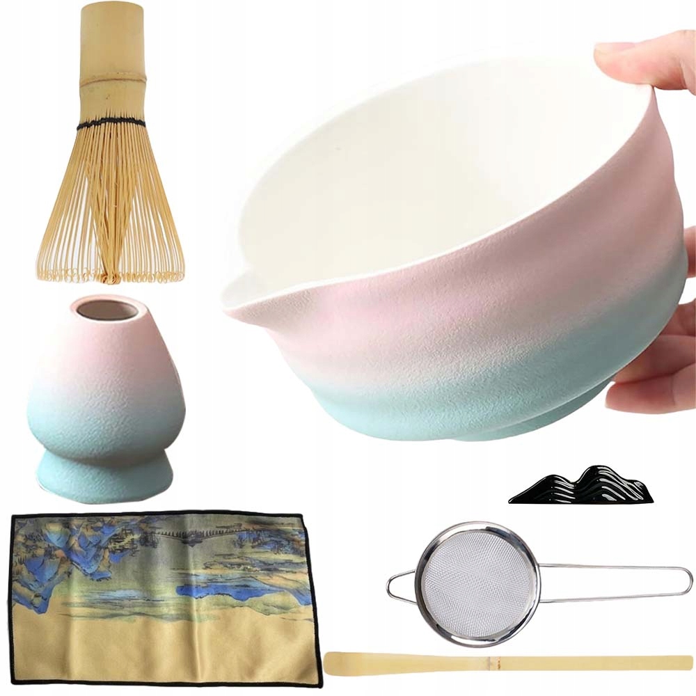 Levně Bambusová Sada Na Matchu 8KS Miska Lžička Šlehací Metla Sítko Na Čaj