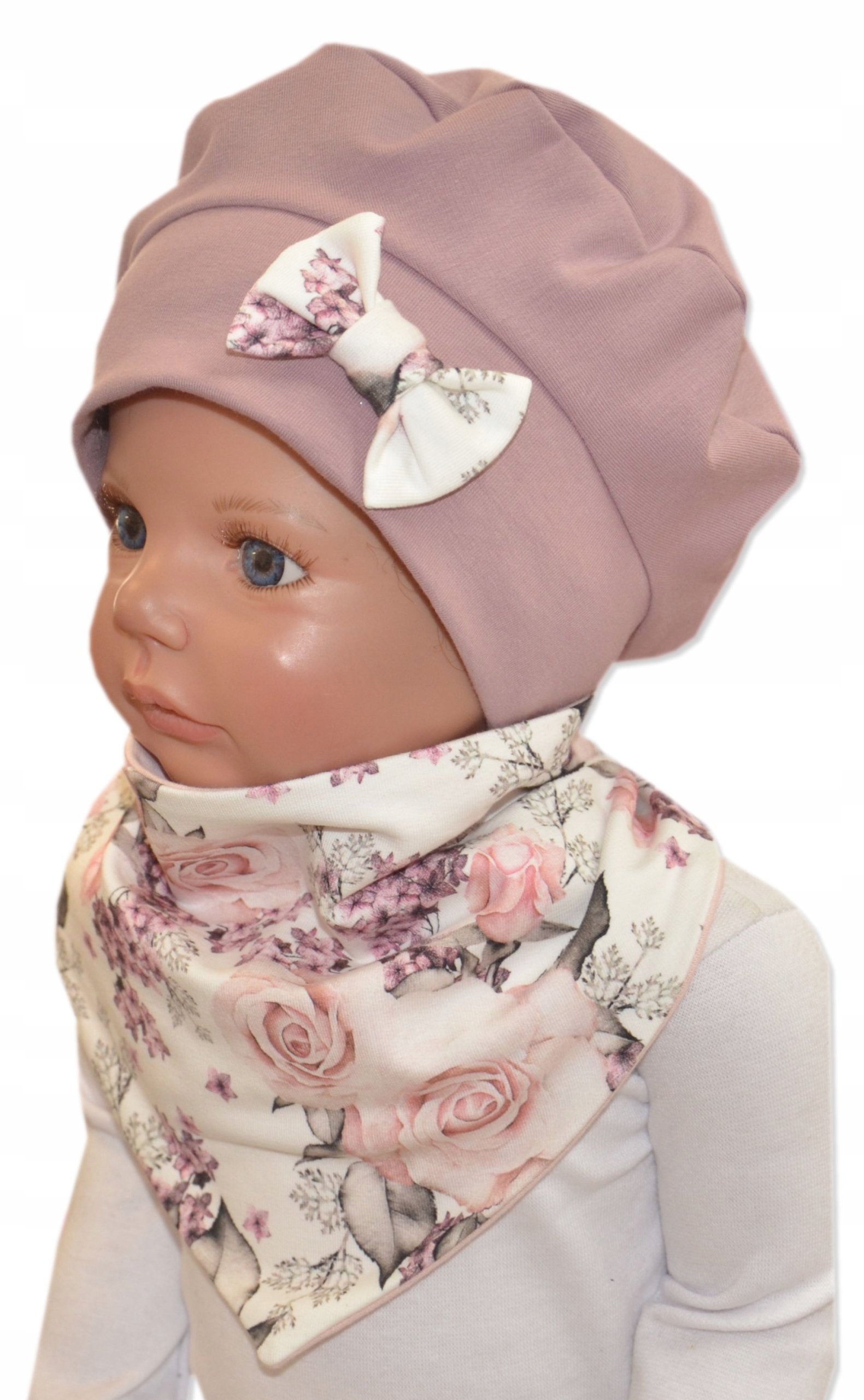 

Beret z chustą wiosna 48-52cm róż indyjski