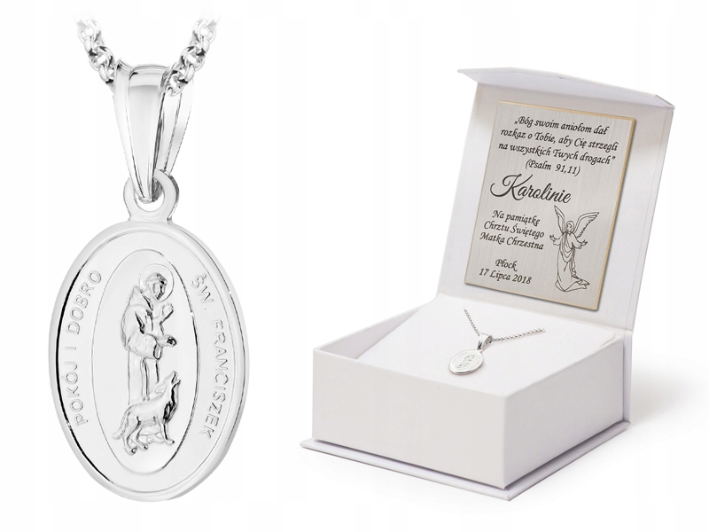Stříbrný Náhrdelník 38 Cm pr 925 Medailon sv. Františka Gravírování