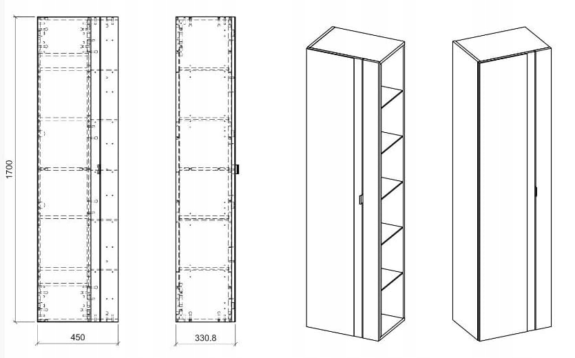 Słupek boczny z lustrem 45x33x170cm czarny mat/dąb EAN (GTIN) 5907441299503