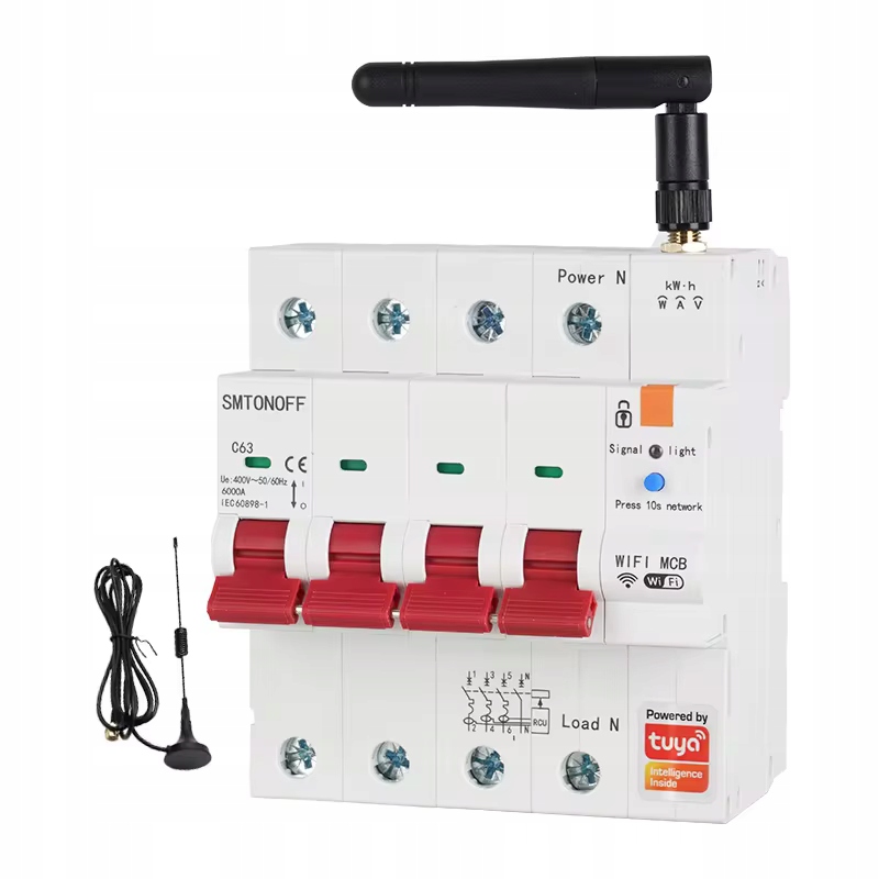 Poistka 3 fázy N 63A nadprúdový vypínač C63 WiFi Tuya Meranie energie