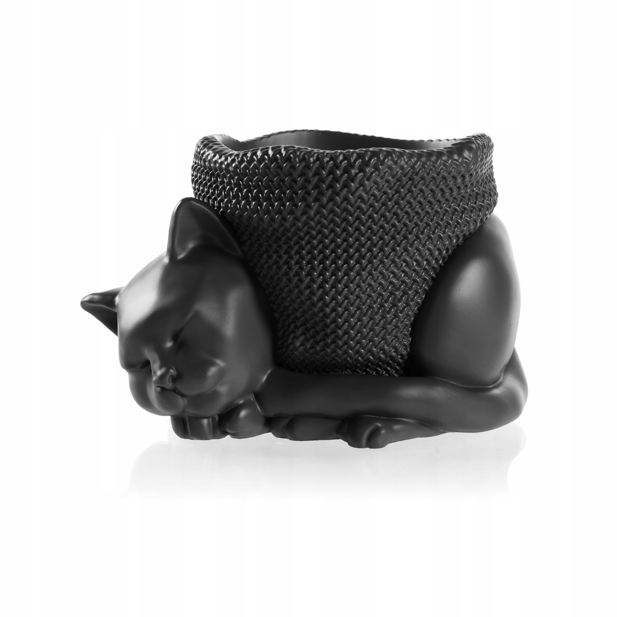 Doniczka Sleepy Cat Black Matt Poli 12cm Kot