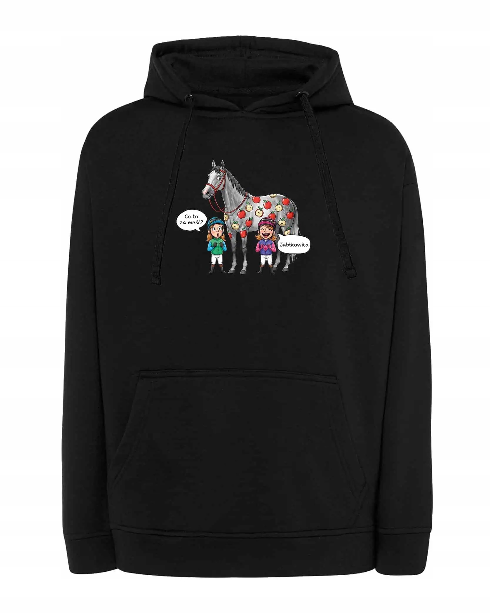 Mikina s kapucí Vtipný kůň Jablka Povlak Černá L