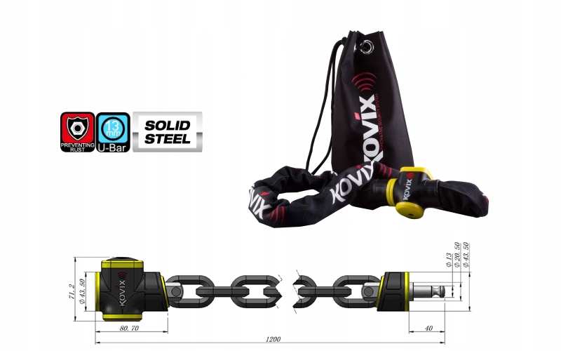 Protikrádežná Reťaz S Alarmom Kovix Dĺžka 120 cm