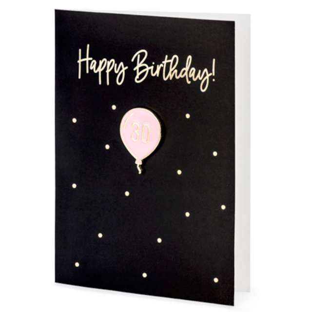 

Kartka pin Czarna happy birthday 30 Różowa Koperta