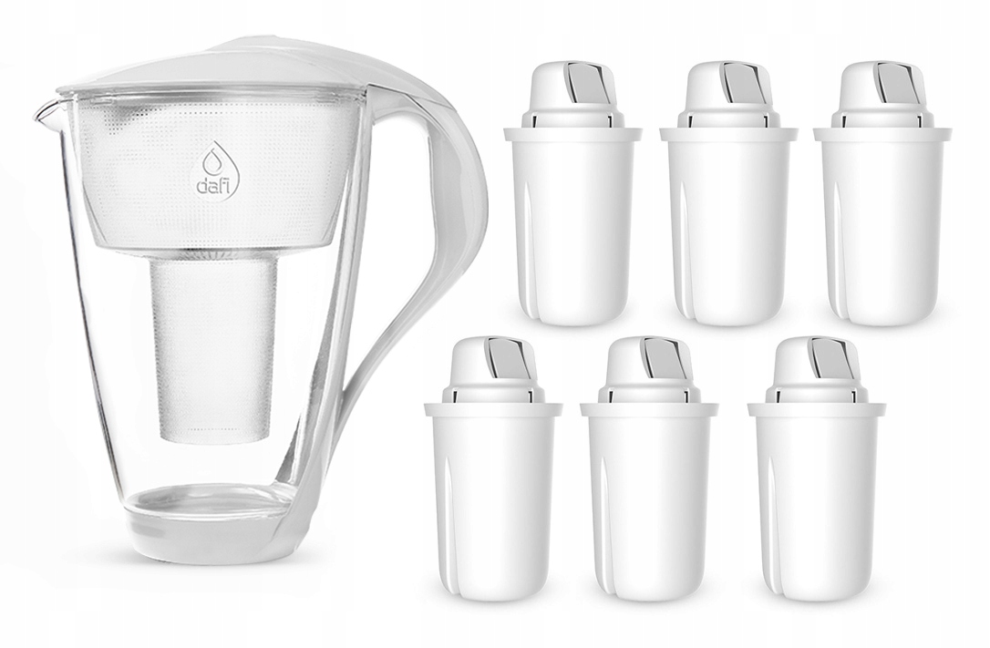 Dzbanek filtrujący szklany Dafi Crystal Led +6 filtry Classic (biały)