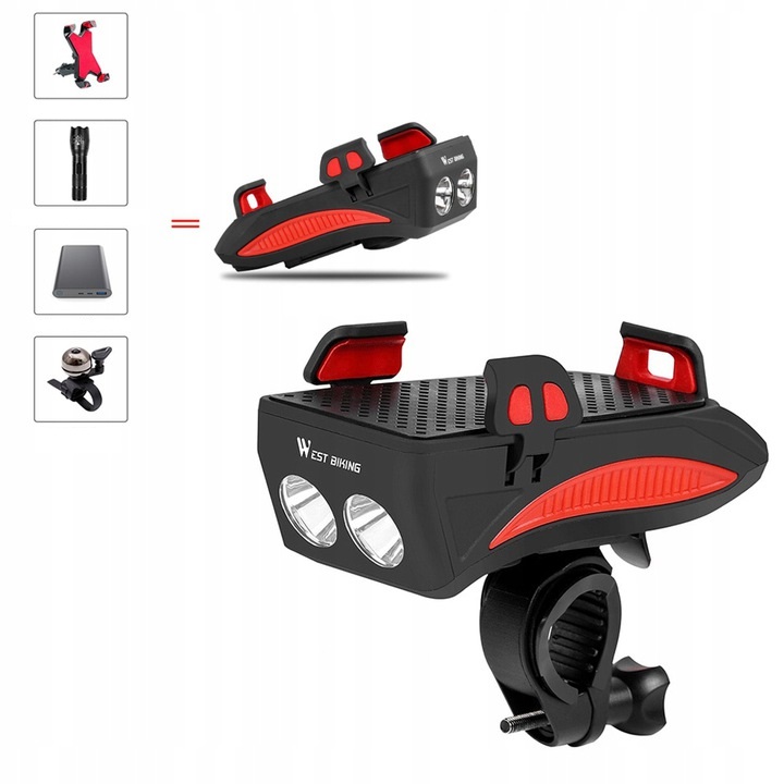 

Lampka Rowerowa Z Powerbank Uchwyt Na Telefon Usb