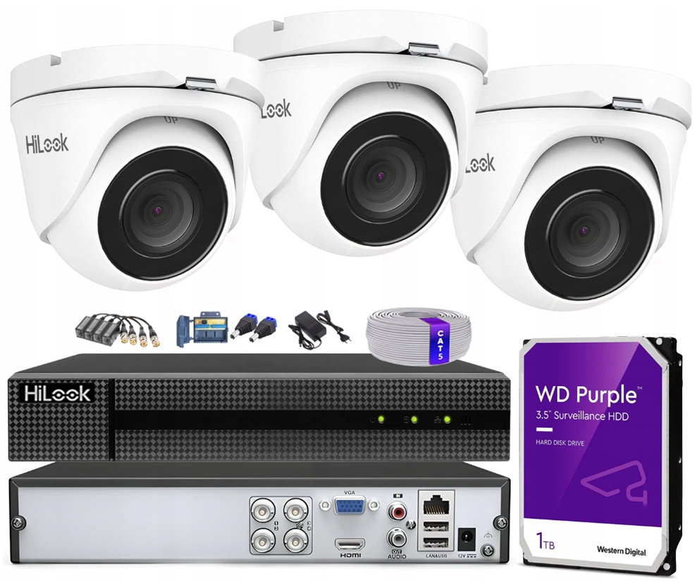 Monitorovací sada 3 kamer 5MPx IR20m HiLook Ahd záznamník na šroub