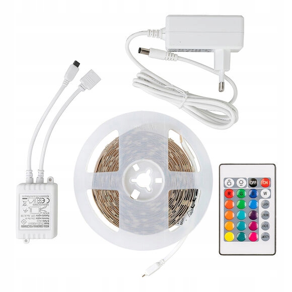 TAŚMA LED 5m RGB KOLOROWA + PILOT 16 kolorów lethe 24W 4 TRYBY