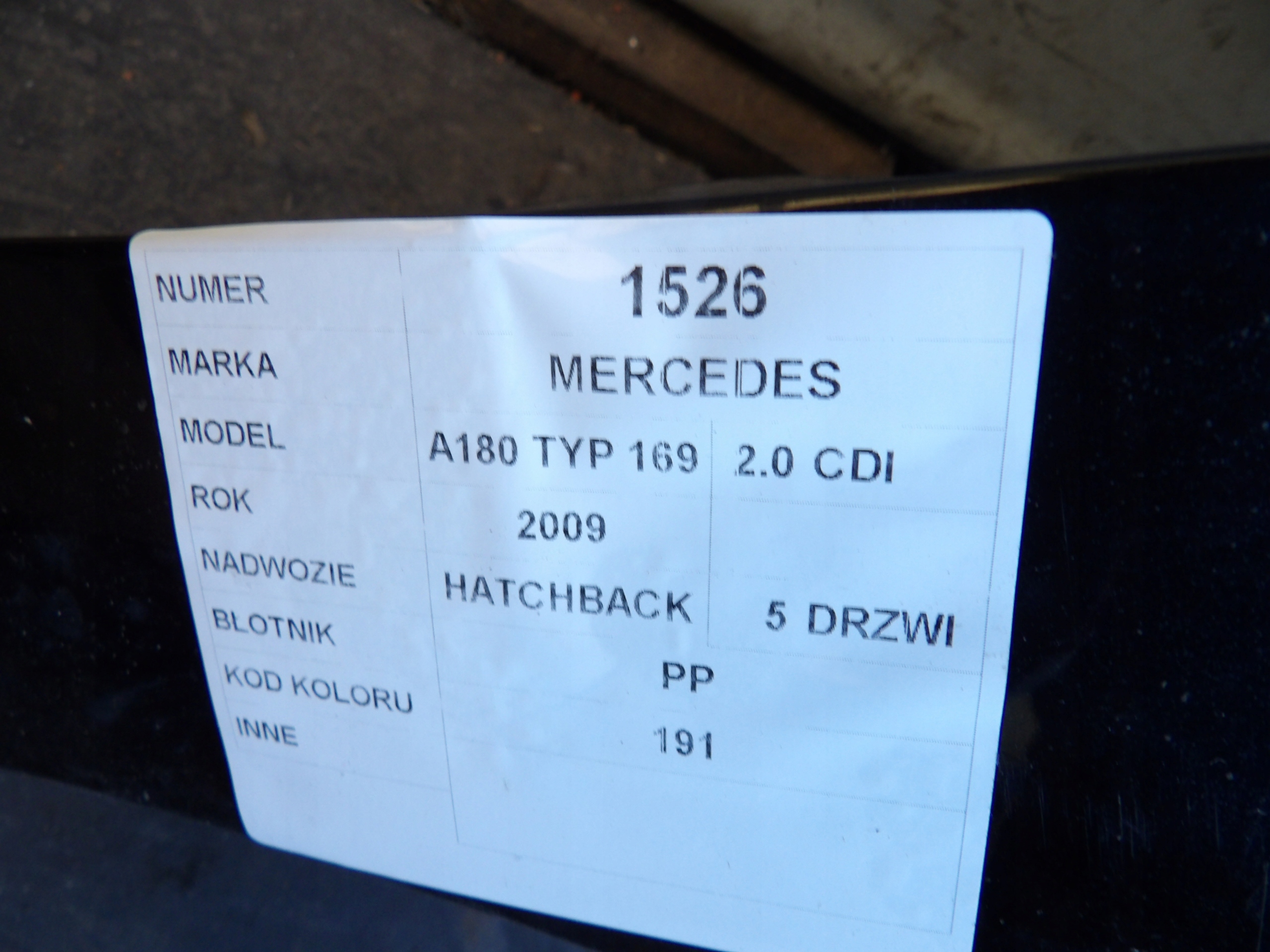 Mercedes A180 W169 parafango Destra lak. 191