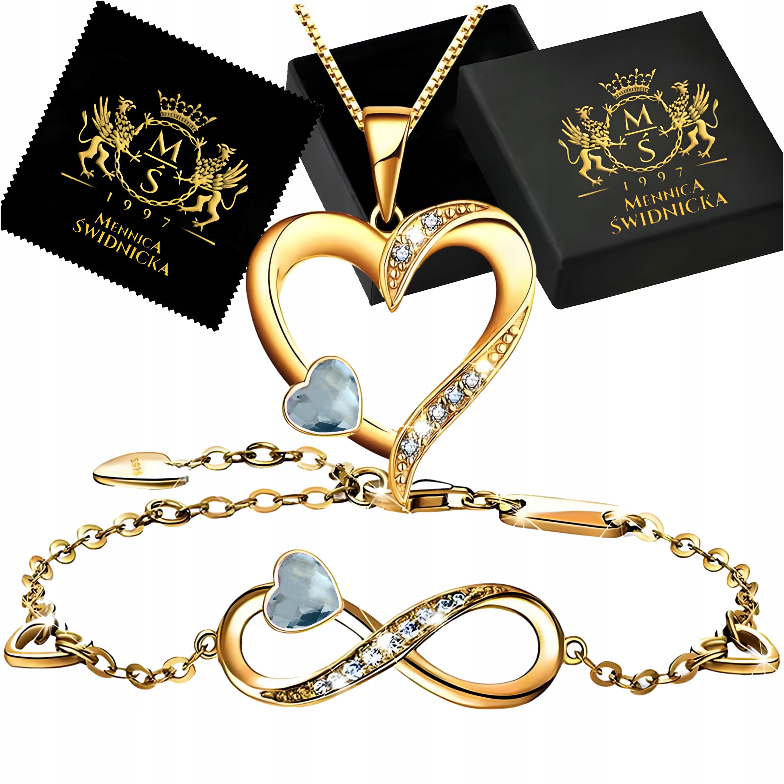 Zlatý set Náramek Nekonečno Náhrdelník Srdce Stříbro 925 Dárek