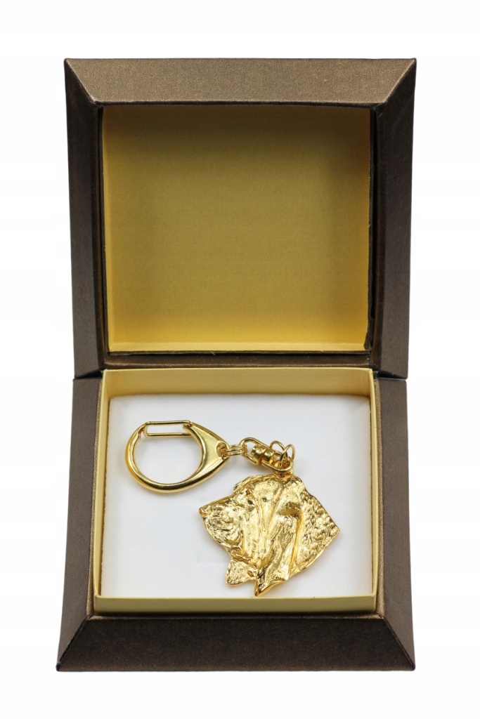 Basset Hound pozlacený přívěsek na klíče se psem v dárkové krabičce, přívěsek