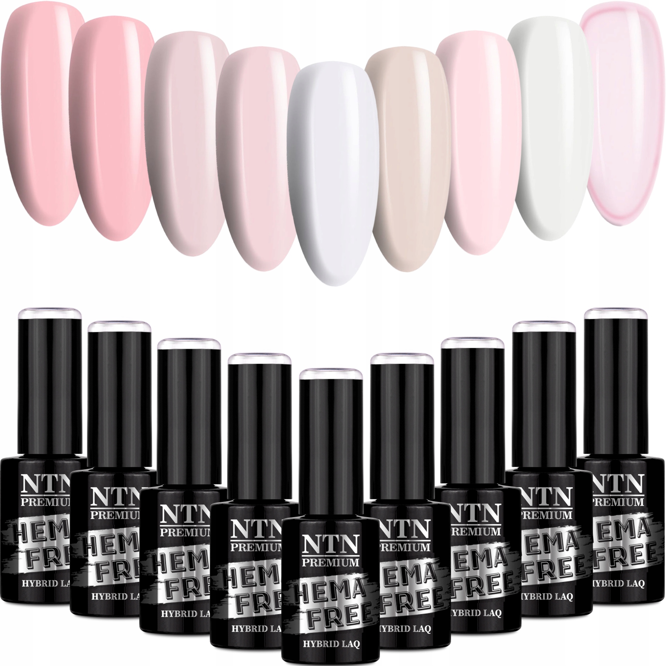 9x Lakier Hybrydowy Ntn 5g Delicate French Zestaw 9w1 Jasne Róż Beż