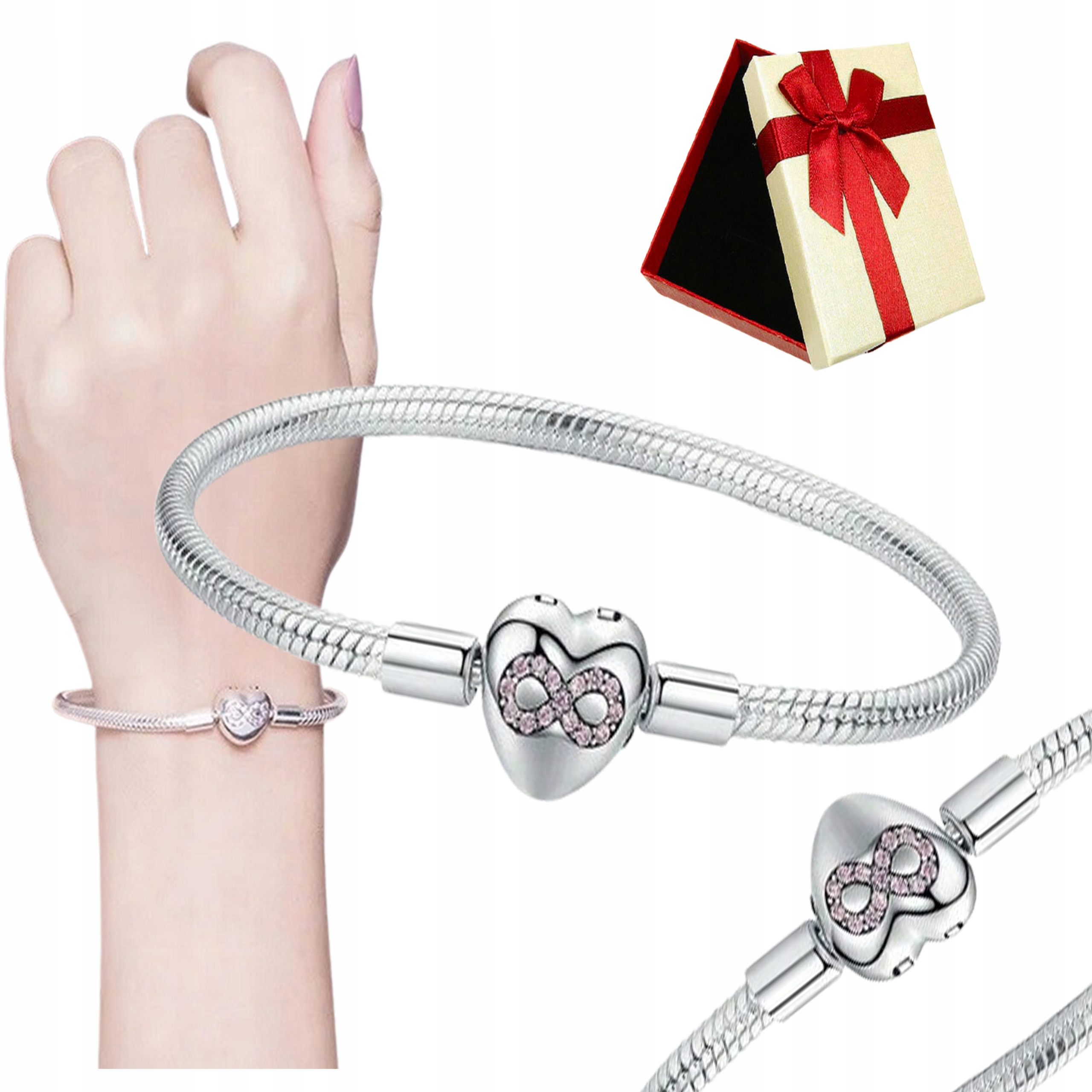 Modulární Náramek s přívěskem Srdce nekonečna Stříbro s 925 18 cm