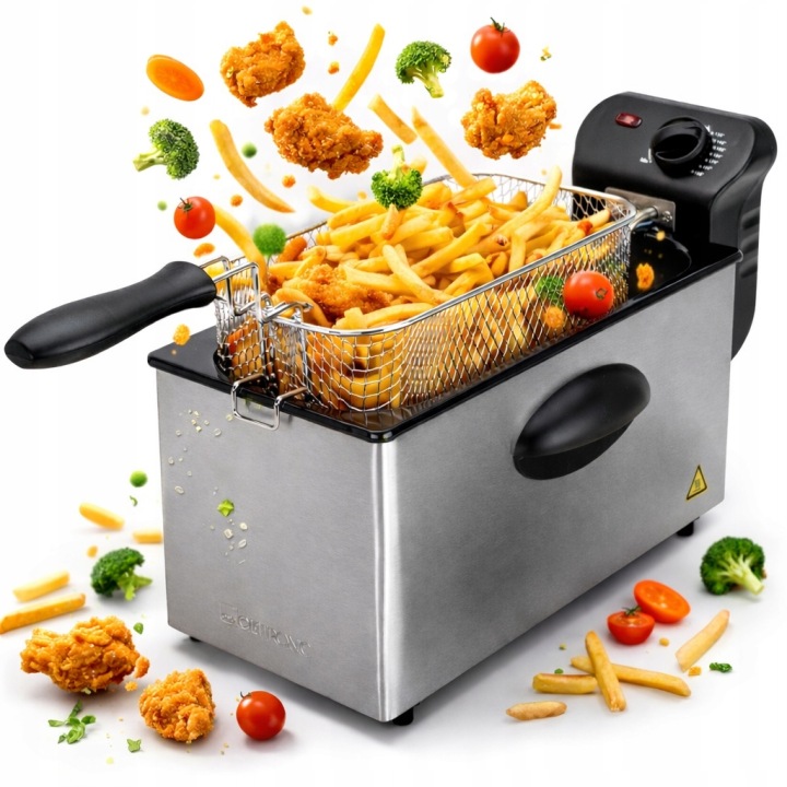 Tradiční olejová fritéza 2000W výkonná termostat nerez 3L