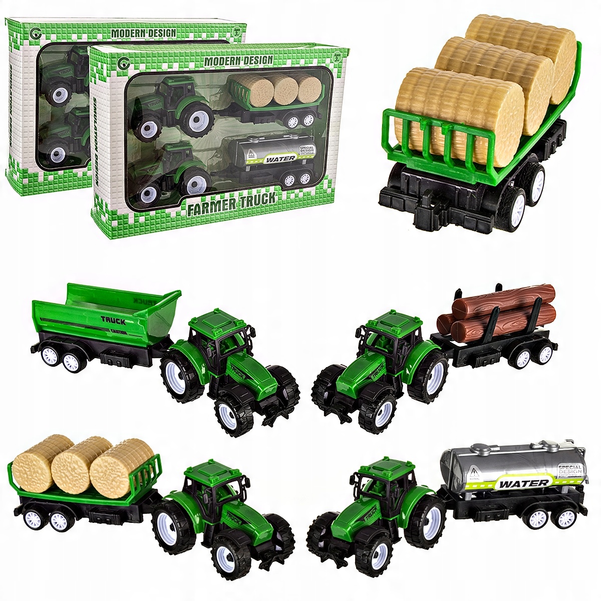 

4 traktory 4 przyczepy zestaw farmerski