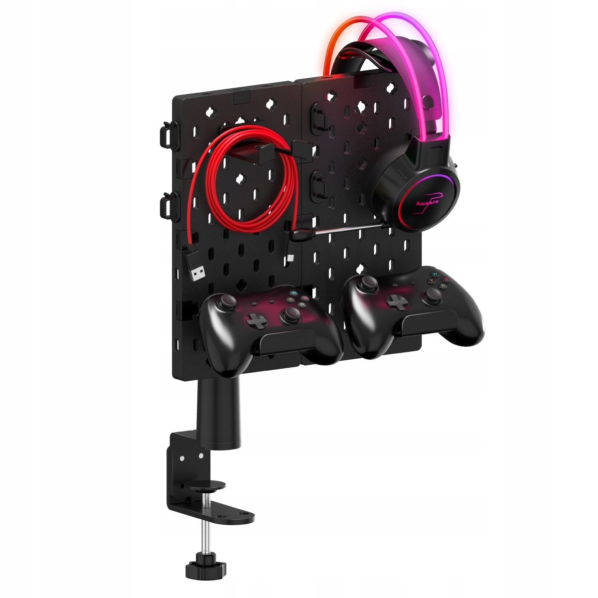 Herní perforovaná tabule Huzaro – organizér na stůl, sluchátka