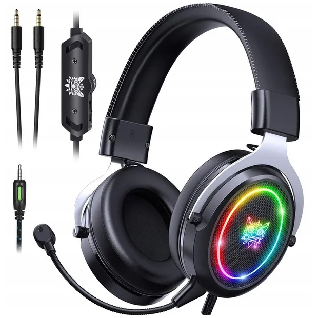 SŁUCHAWKI GAMINGOWE Z MIKROFONEM ODPINANY MIKROFON RGB USB PC PS4 PS5 XBOX
