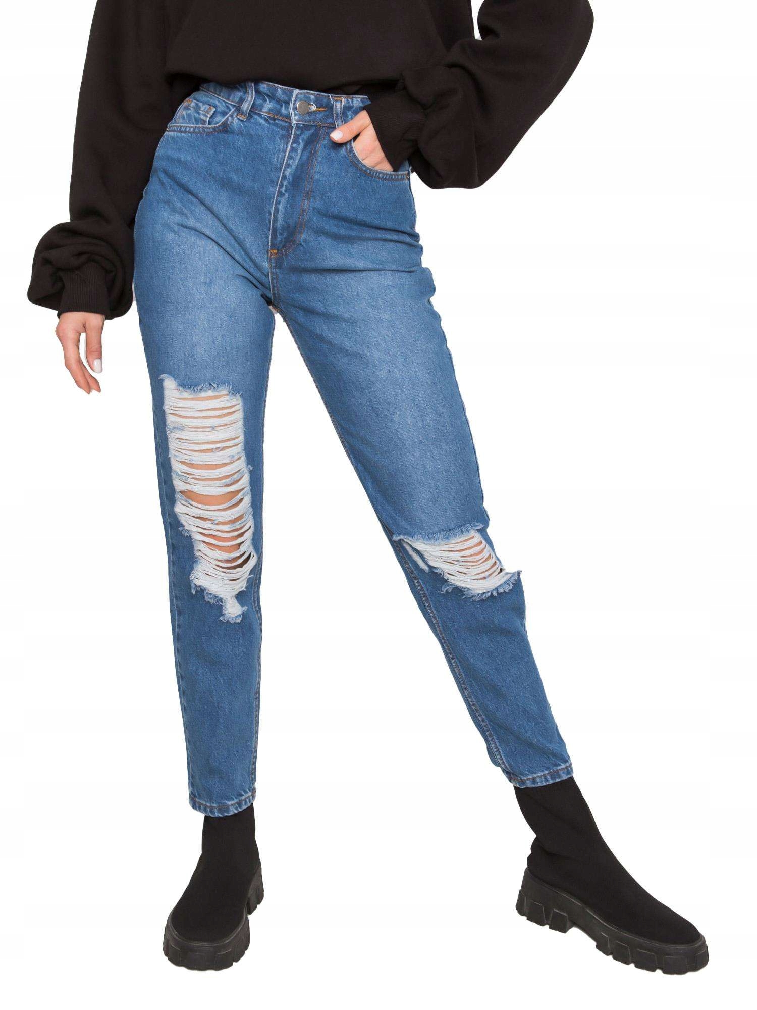 

Stylowe Jeansy Damskie Mom z przetarciami - 40