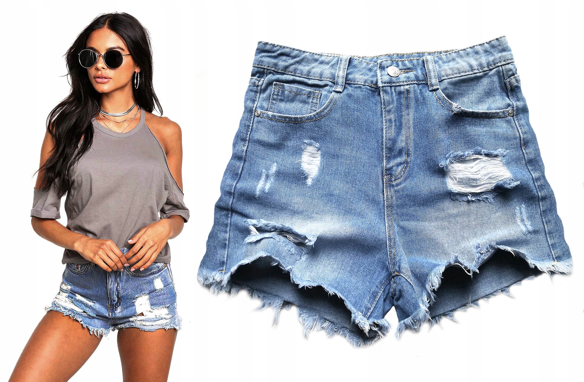 

Krótkie Spodenki Szorty Jeansowe Wysoki Stan