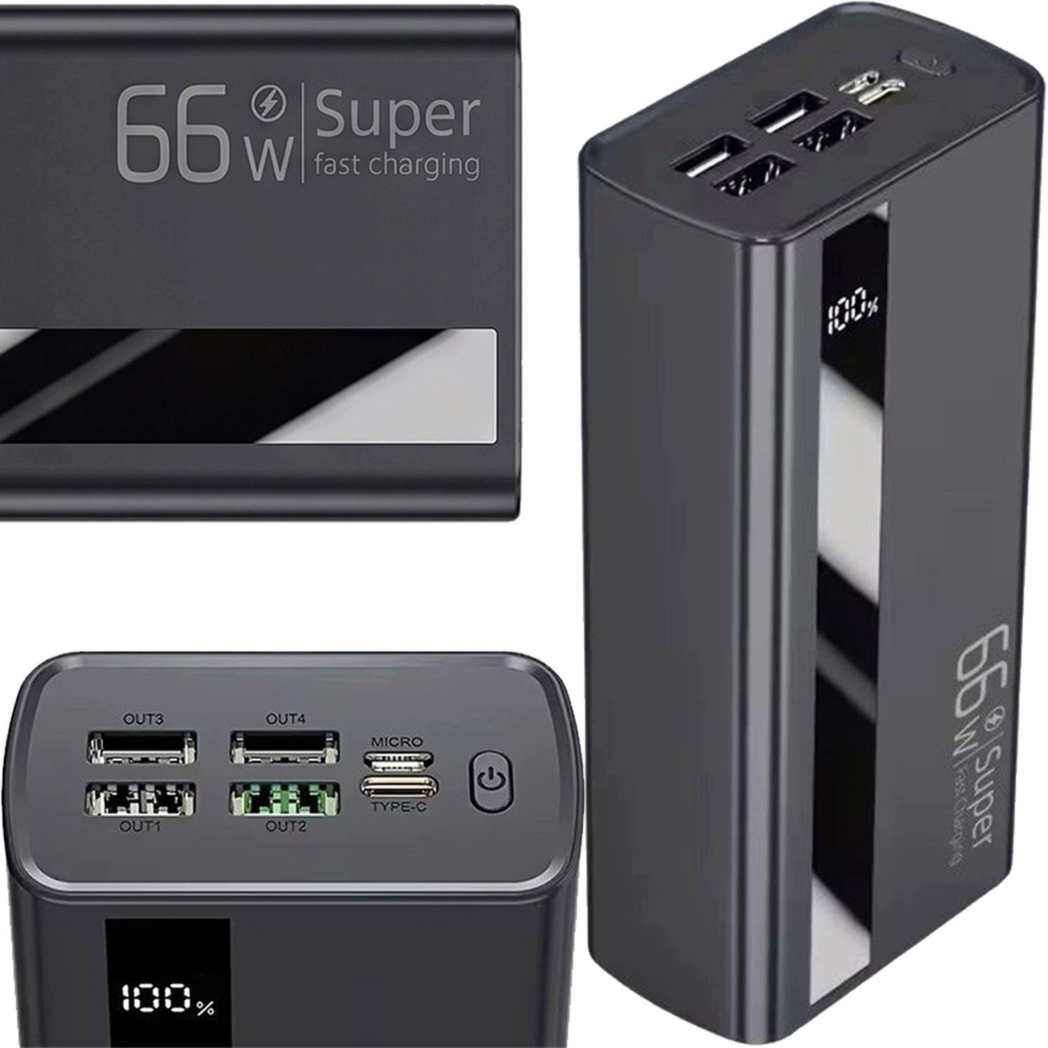Rychlá Powerbanka 60000MAh Pd Qc 3.0 Led displejem 4xUSB Usb-c Micro Usb