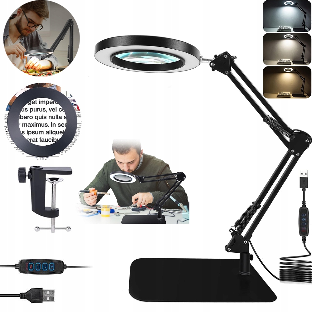Led Lampa S Držákem Na Stůl Lupou 8 X Servisní Prstencová 12W Usb