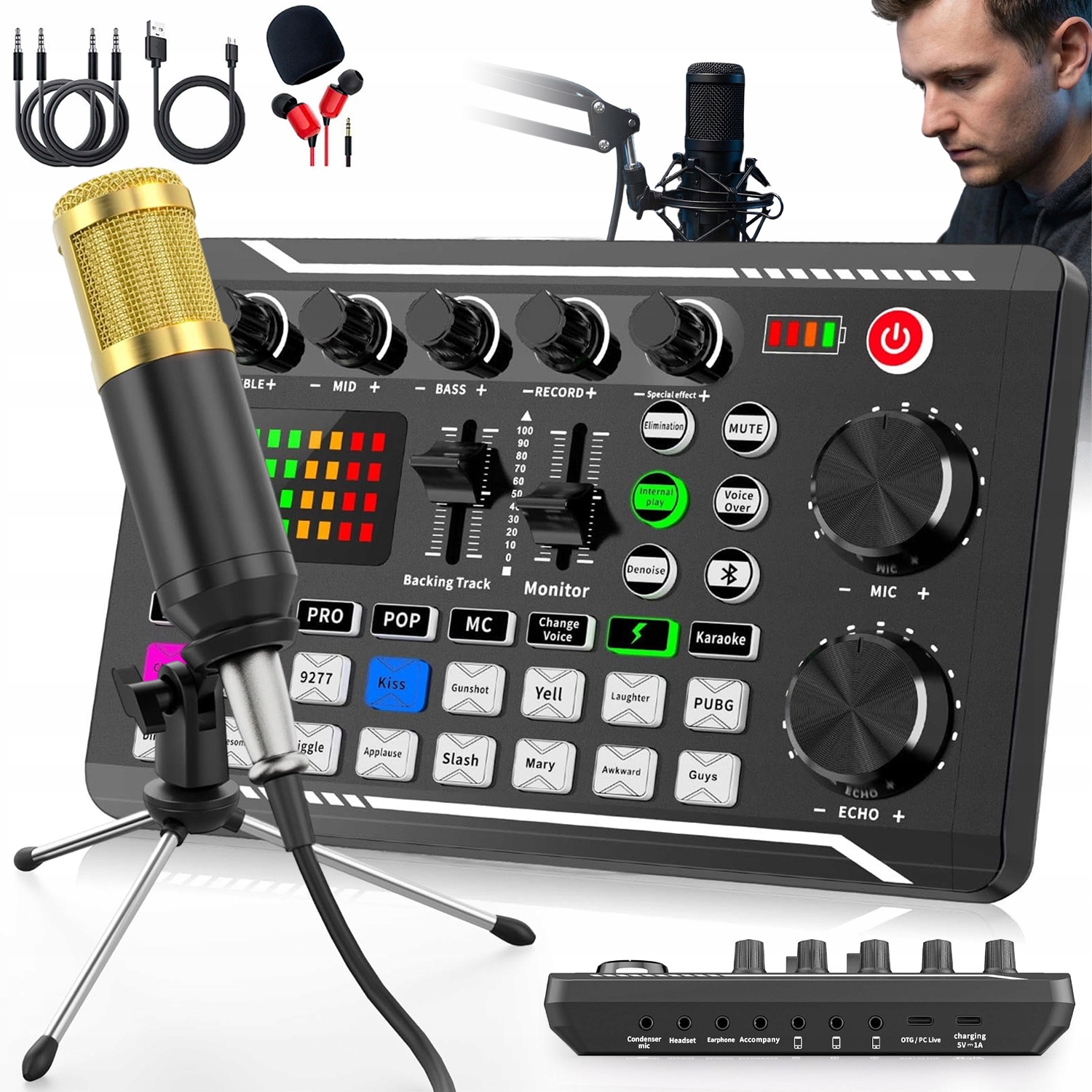Mixážní Pult Audio Konzola Usb Analogová Zvuková Karta 1200MAH Se Sluchátky