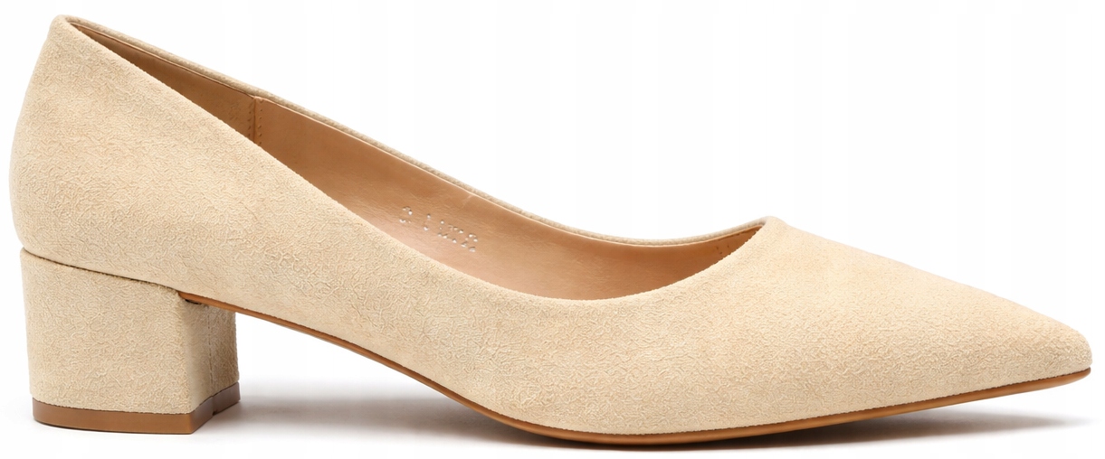9269 Beżowe Czółenka Zamszowe Na Słupku Klasyczne Niski Obcas 37