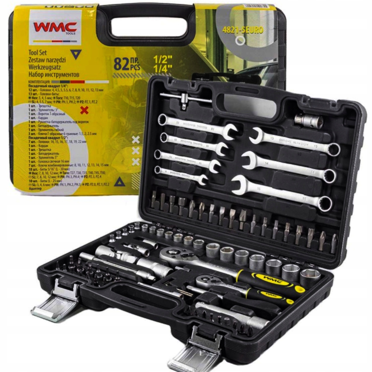 Zestaw narzędzi klucze nasadki bity walizka 82 el.