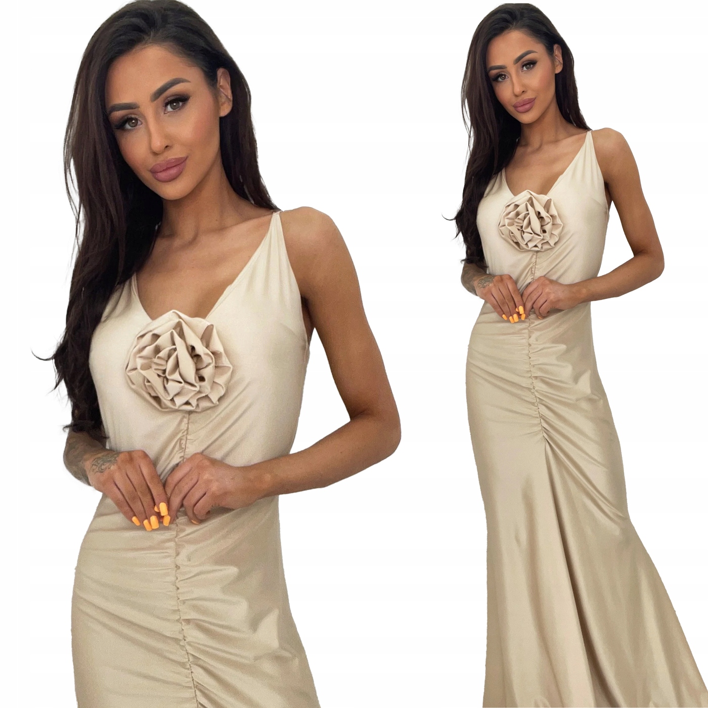 Večerní šaty s push-up efektem a béžovou růží pro svatební hostina párty