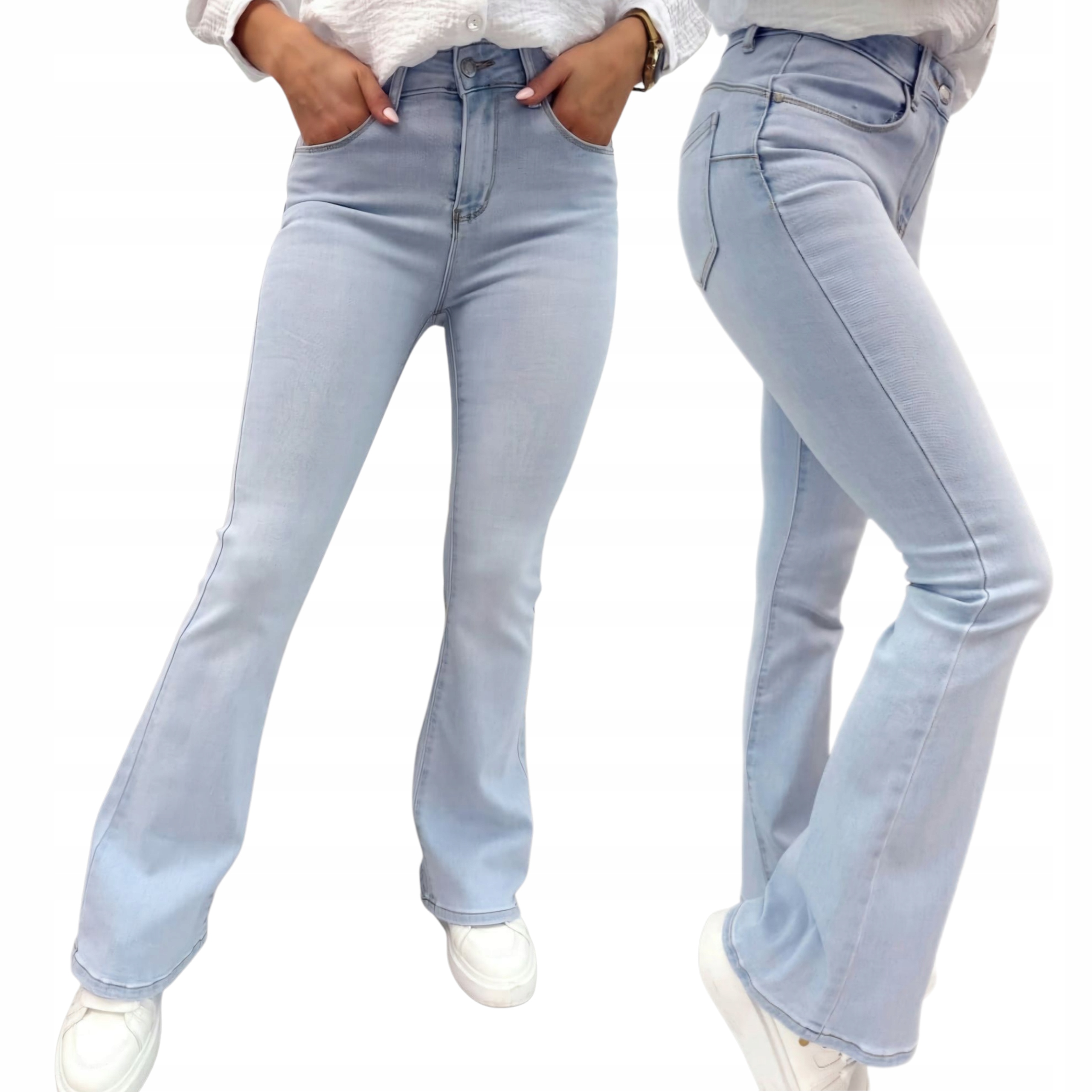 Modne Spodnie Jeansy Jasne Dzwony, Modelujące Push Up rozmiar 40 L Pl