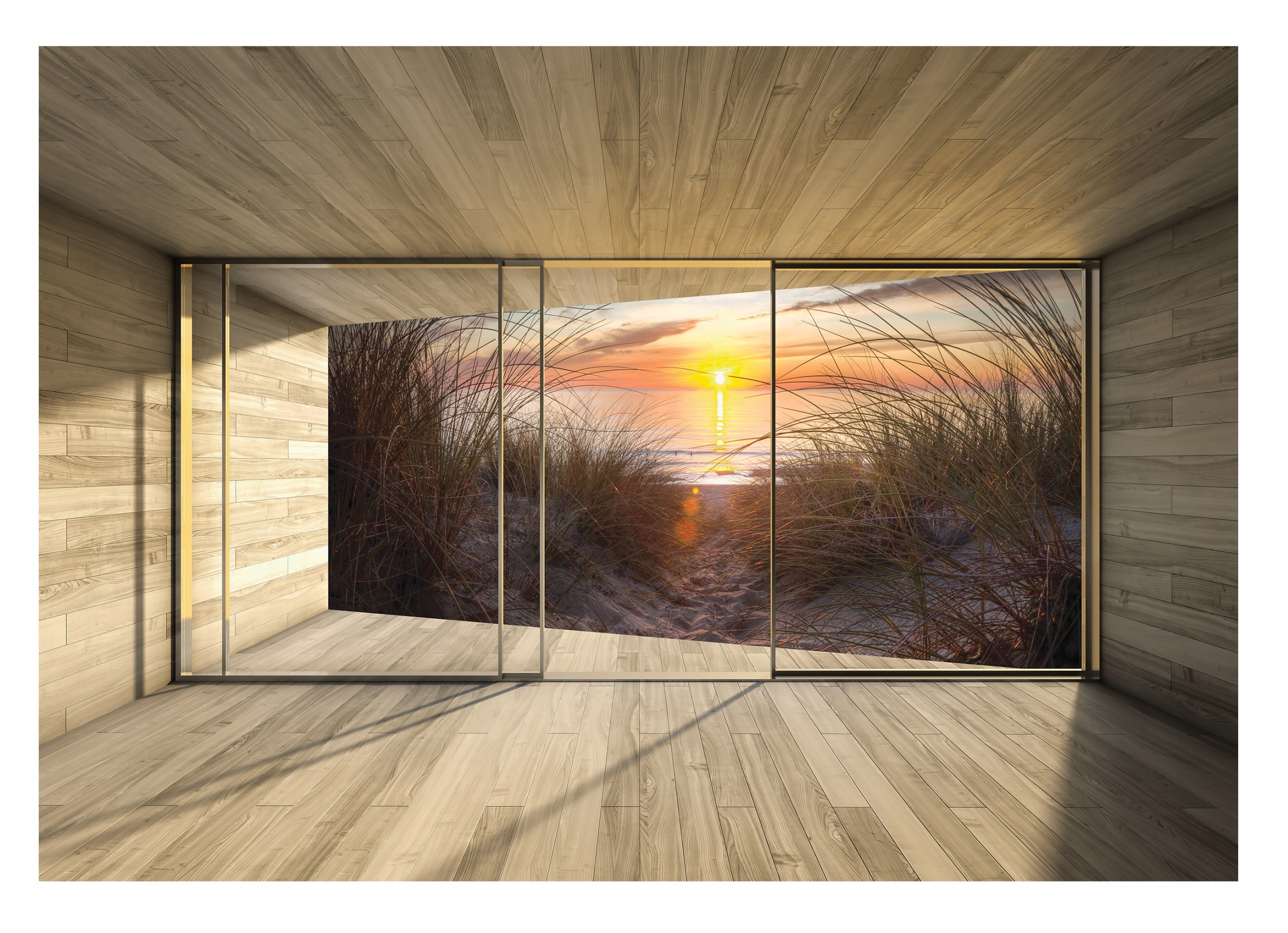 Fototapeta 3D Okno Pláž Moře Duny Tráva 208x146