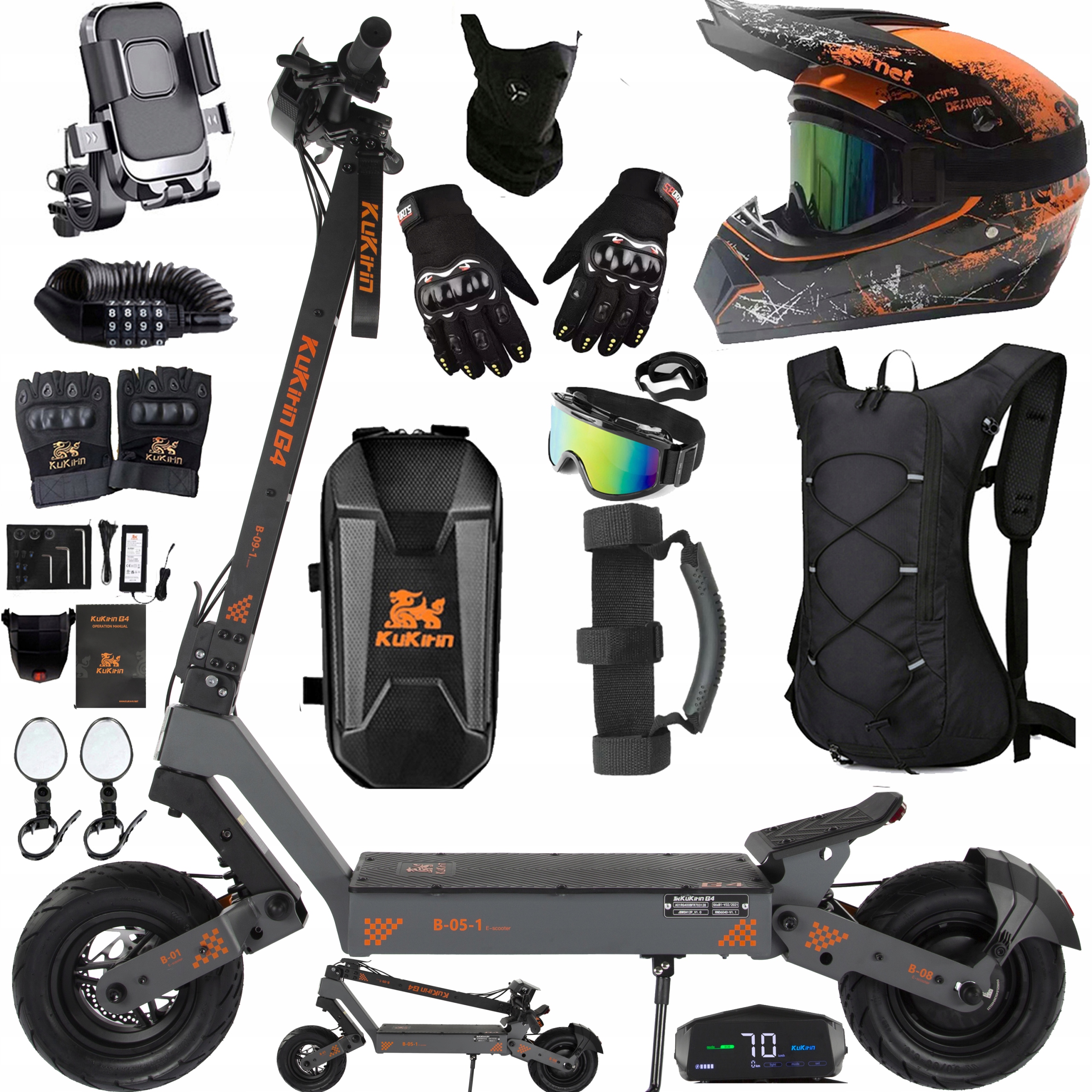 KuKirin G4 Skládací koloběžka 2000W 60V 20Ah 70 km/h, dojezd 75 km, 11" terénní pneumatiky Dárky Pl